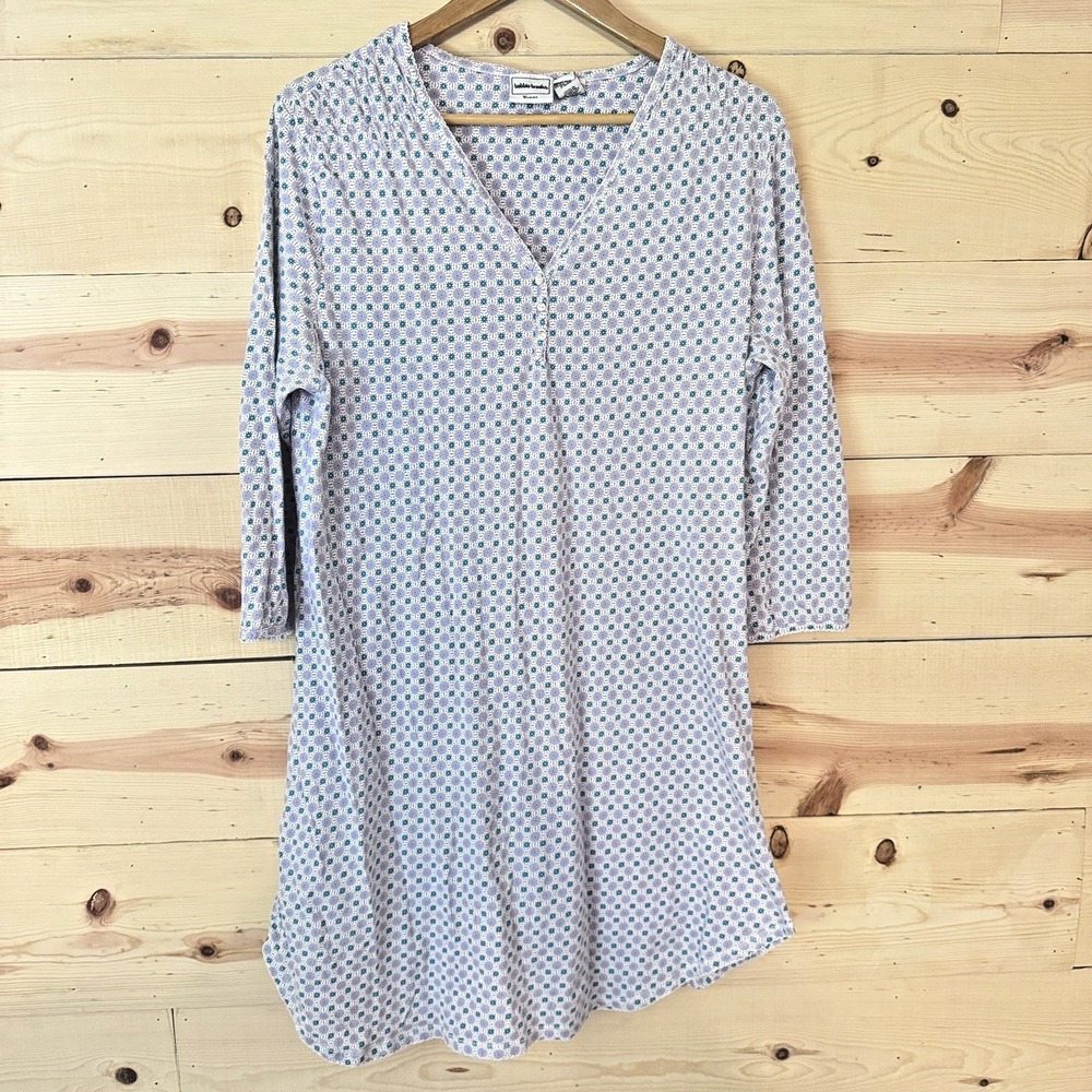 Bobbie Brooks Womens 2X 20W Blue Pink Floral Cotton Button Front House Dress